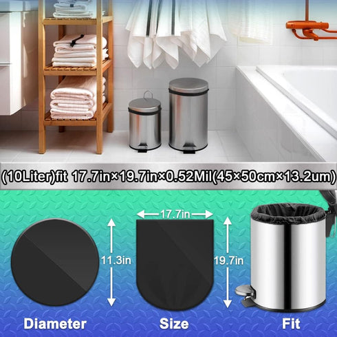 AOSULI Small Bathroom Trash Bags, 3 Gallon/10 Liter, 100 Counts, Black Garbage Bags for Office