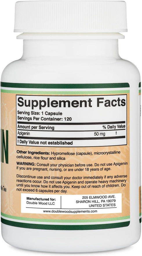 Apigenin Supplement - 50mg per Capsule, 120 Count for Relaxation, Sleep, and Mood - Gluten Free by Double Wood
