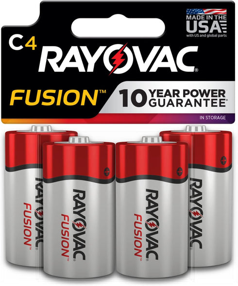 Rayovac Fusion C Batteries, 4 Pack, Alkaline C Cell for High Drain Devices