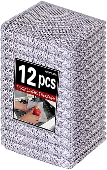 Vhalyx 12pcs Scratch-Free Steel Dishcloths. Reusable, Quick-Dry, Odorless. Perfect for Dishes, Sinks, cookware.