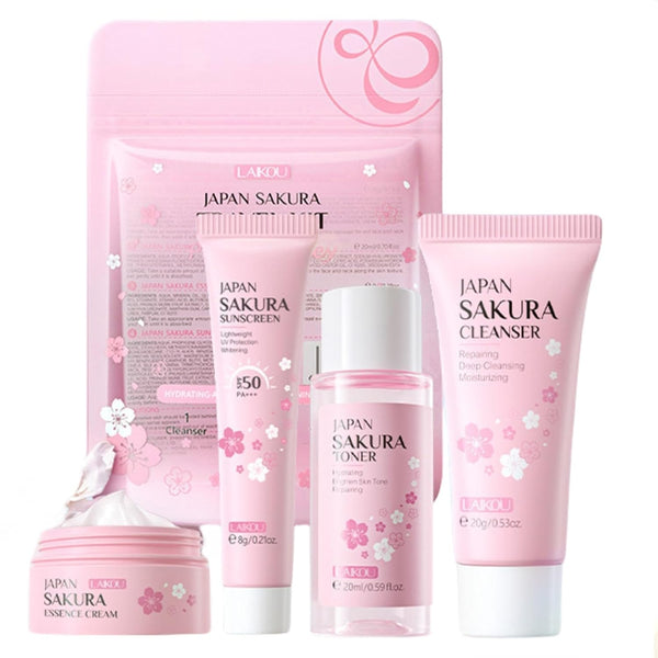 Sakura Travel Skincare Set for Teenage Girls - 4 Piece Gentle Skin Cleaning & Care Travel Size Kit