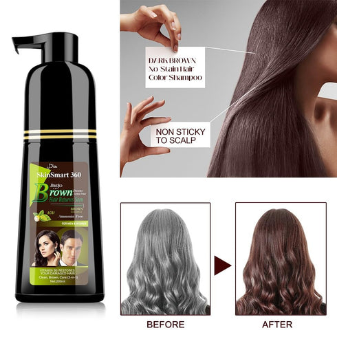 No-Stain Hair Dye Shampoo for Men & Women, Natural Ingredients, Ammonia & Parabens-Free, 200 mL (Dark Brown)