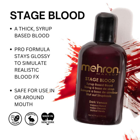 Mehron Makeup Stage Blood, Washable Fake Blood for Halloween, Special FX, Stage & Screen, Dark Venous (4.5)