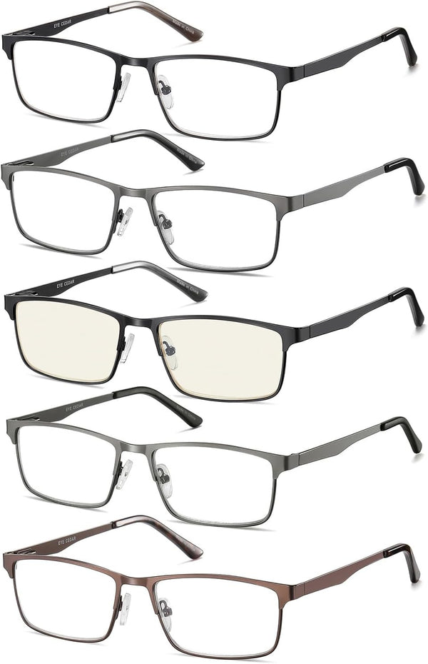 5-Pack Reading Glasses for Men, Metal Frame Spring Hinges with Computer Readers 1.75 by EYECEDAR