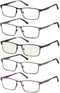 EYECEDAR 5-Pack Reading Glasses for Men, Rectangular Style with Metal Spring Hinges, 1.50