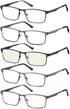 EYECEDAR 5-Pack Reading Glasses for Men, Rectangular Style with Metal Spring Hinges, 1.50