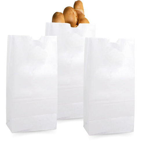 Duro 8# White Paper Lunch Bags, 100 Count - Bulk Disposable SOS Paper Sacks for Takeout/Delivery