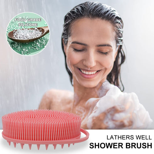 Upgrade 2 in 1 Bath and Shampoo Body Brush, Silicone Exfoliating Scrubber, Premium Loofah (1PC Pink)
