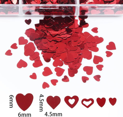 6 Grids Heart Nail Sequins 3D Holographic Nail Glitter Flakes for Valentine's Day Nail Decals for Women