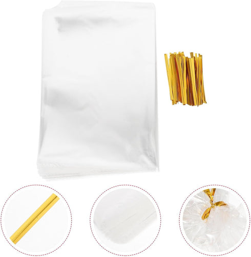 Packaging 100 Sets Gusset Toyvian Bakery Bread Bags Plastic Bread Loaf Pouches with Seal for Cookies Candy and Snack