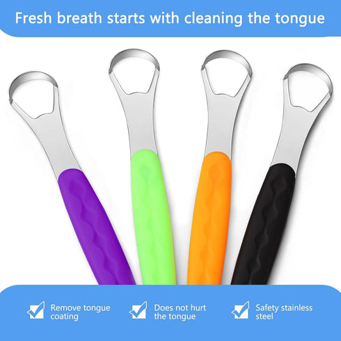 4 Pcs Tongue Scraper Cleaner, Stainless Steel Tongue Brush Metal Tongue Scraper for Men Women Oral Mouth (Orange,