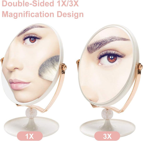 YEAKE 8" Oval Makeup Vanity Mirror, Double Sided 3X Magnification, 360° Swivel, ABS Plastic Cosmetic Table Mirror