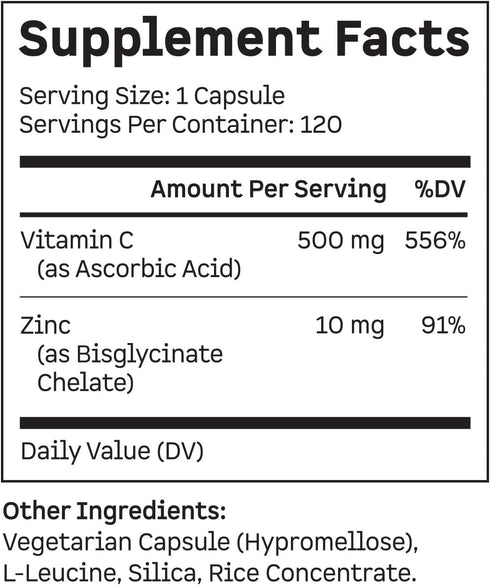 Kion Immune Support Supplement - Vitamin C & Zinc for Everyday Wellness, 500 mg Vitamin C, 120 Servings
