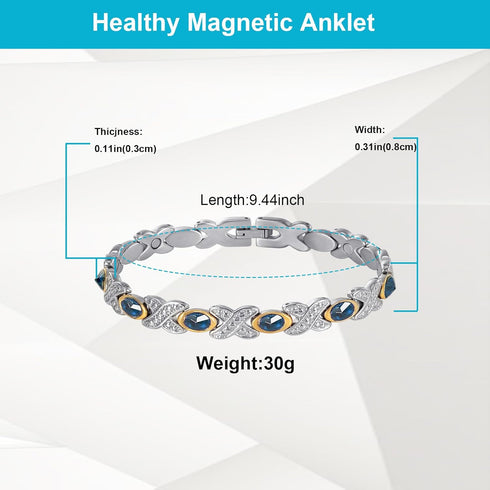 Magnetic Ankle Bracelets for Women - Stainless Steel Anklet with Blue Stones, Fashion Jewelry Present