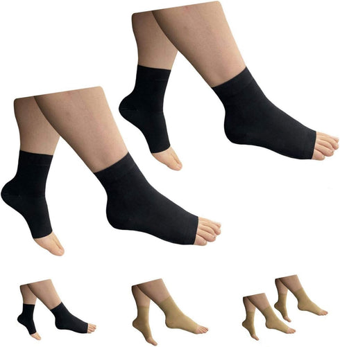 HealthyNees Ankle 15-20 mmHg Compression Leg Foot Swelling Wide Open Toe Sleeve (2