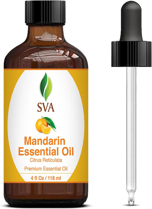 SVA Premium Mandarin Essential Oil 4oz (118ml) with Dropper for Diffuser, Aromatherapy, Hair Care & Skin Care