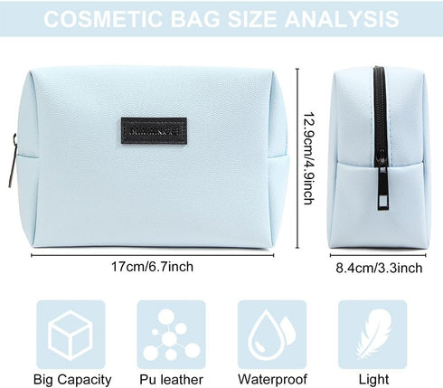 MAANGE Small Makeup Bag for Purse, Travel Cosmetic Pouch, Portable Zipper Pouch for Women (Blue)