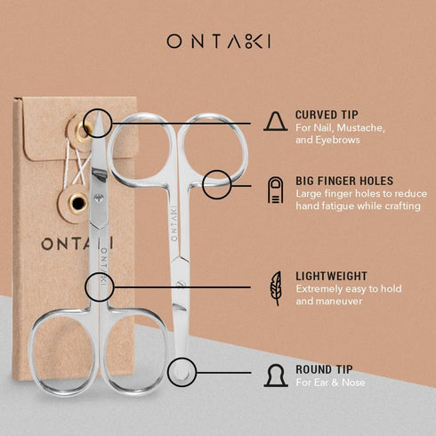 Ontaki Curved and Rounded Men's Facial Hair Scissors - Safe for Mustache, Nose Hair, Beard, Eyebrows, Ears