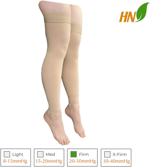 HealthyNees 20-30 mmHg 3X-Large) Thigh Length Compression Swelling Wide Calf Leg Sleeve (Beige