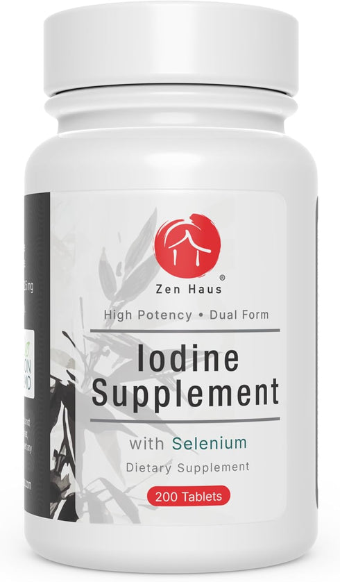 Zen Haus Iodine Supplement 12.5 mg with Selenium - 200 Tablets for Thyroid & Immune Support