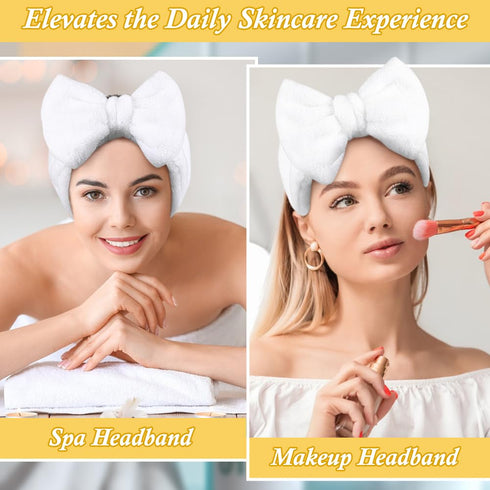 Shintop Soft Spa Headband, Makeup Headband with Cute Bow for Washing Face and Facial Masks (White)