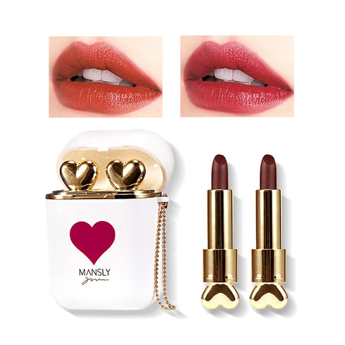 LAMUSELAND Matte Lipstick, 2Pc Set Waterproof Long Lasting Lip Stain Dual-color Lip Gloss Gift Kit for Girls