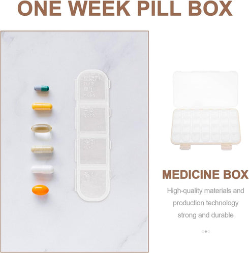 HEATSHAKING 7-Day 28 Portable Pill Organizer Box, Compartments Weekly Medicine Storage Container, Waterproof Mini