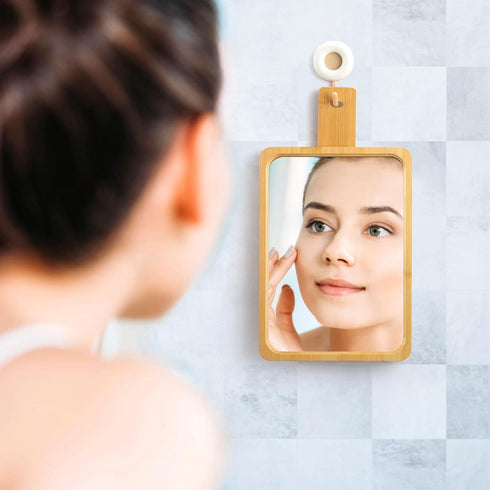 Natural Bamboo Folding Desk Table Mirror - Portable Handheld/Stand Makeup Mirror, 5.1" W x 7.5" L