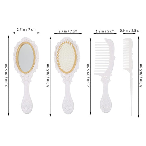 Luxshiny Vintage Handheld Mirror and Hair Brush Set, Includes Rat Tail Comb and Makeup Kits