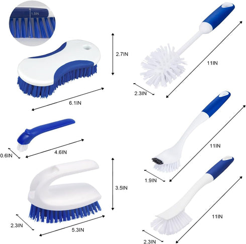 Set CELOX Kitchen Scrub Brush with Ergonomic Handle, Deep Cleaning Brushes, Include Dish Brush (Blue White)