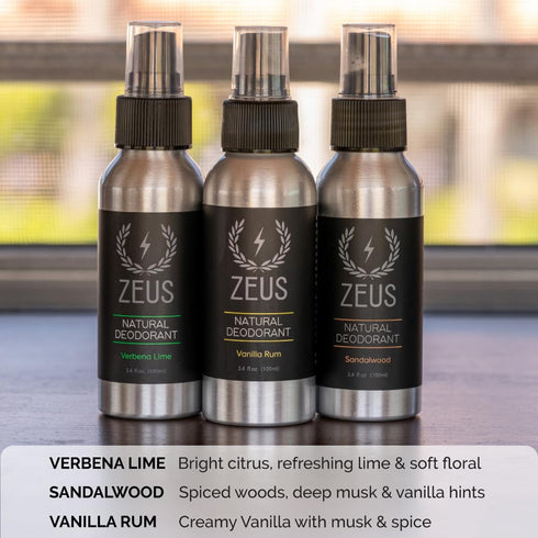 ZEUS Natural Body Deodorant Spray for Men - Aluminum-Free, Vegan-Friendly with Safflower Oil, Vanilla Rum