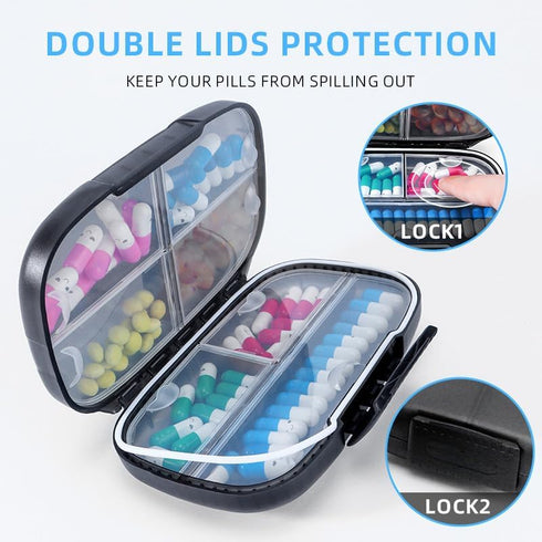 zeeho 7-Compartment Travel Pill Organizer Large Capacity Medicine Box with Dual Lock Secure Leakproof Waterproof