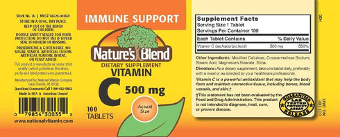 Nature's Blend Vitamin C 500 mg, 100 Tablets