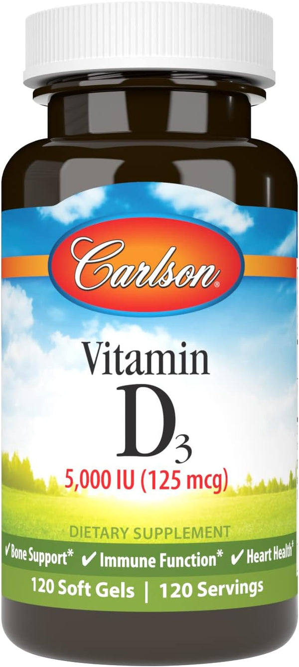 Carlson Vitamin D3 5000 IU - 120 Softgels for Bone and Muscle Health