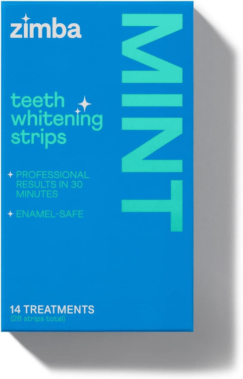 Zimba Vegan Teeth Whitening Strips, Enamel Safe Hydrogen Peroxide Whitener for Coffee, Wine, Tobacco Stains, 28 Strips