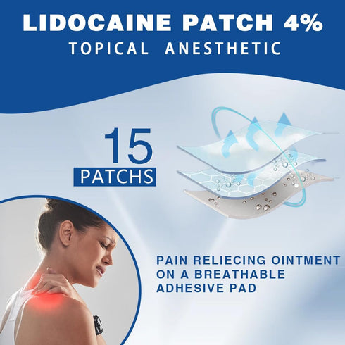 4% Lidocaine Pain Relief Patches, 15 Count Maximum Strength Numbing Gel Patch for Aches and Pains