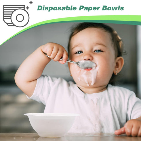 100 Pcs 8oz Disposable Paper Bowls, Natural Compostable Heavy-Duty Bagasse Bowls for Parties and Everyday Use