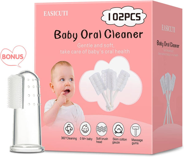 102PCS Baby Tongue Cleaner, Newborn Oral Cleaner Toothbrush, Disposable Infant Toothbrush, Gauze Gum Cleaner Stick, 1