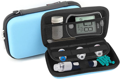 Small Hard Shell Diabetic Travel Case for Glucose Meter, Testing Strips, and Lancing Device (Blue)