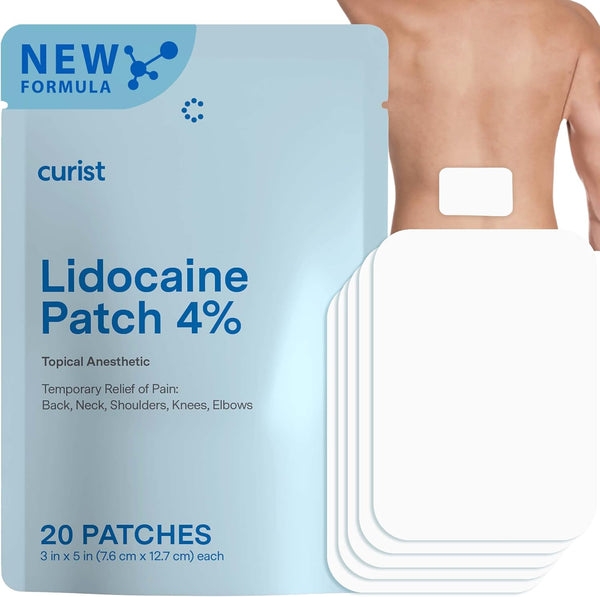 Curist Lidocaine Patches Maximum Strength: Numbing Topical Pain Relief for Back, Neck, Sore Muscles (Pack of 20)