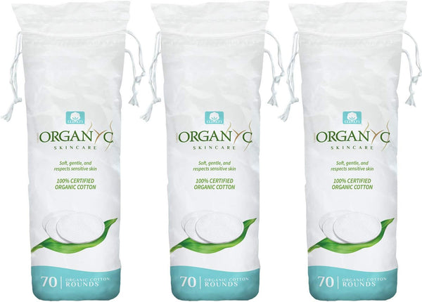 Organyc 100% Organic Cotton Rounds, Biodegradable Cotton for Sensitive Skin, Chemical Free, 210 Count Daily Cosmetics