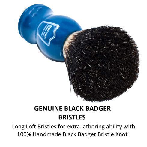 Parker 100% Black Badger Shaving Brush with Blue Wood Handle & Stand, Premium Wet-Shaving Brush
