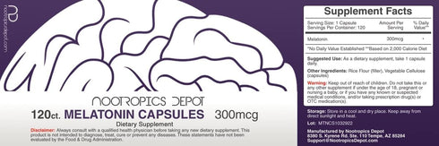 Melatonin Capsules, 300mcg, 120 Pills, Natural Sleep Aid Supplement