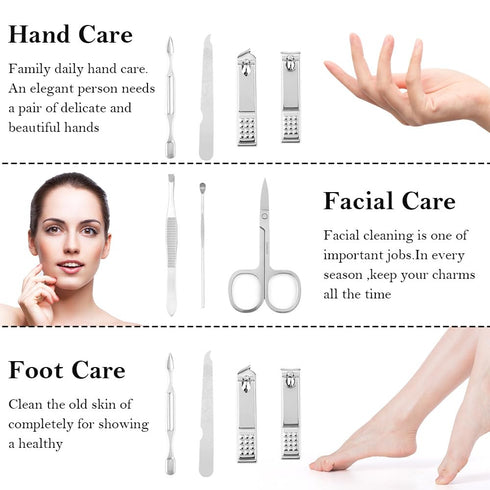 Manicure Set, 8 In 1 Stainless Steel Nail Clipper Kit, Portable Travel Grooming Kit, Christmas Gifts for Men
