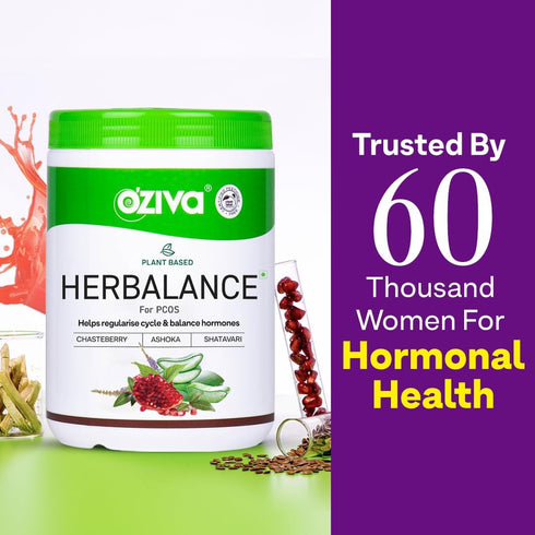 OZIVA 250g Plant Based HerBalance for PCOS | PCOS Supplement for Women for Hormonal Balance & Better Menstrual Cycle |