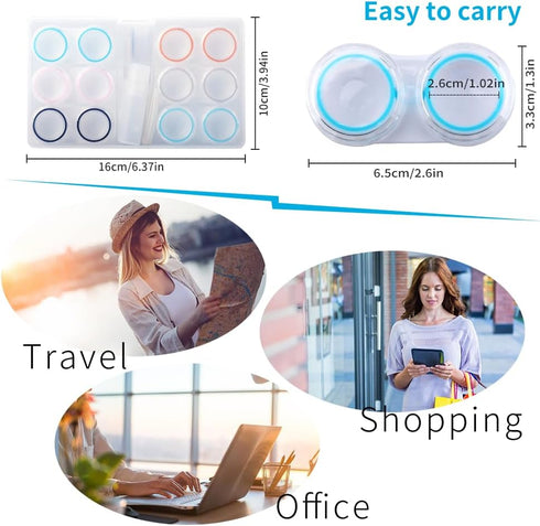 6 Pack Clear Contact Lens Case - Portable Cases with Tweezers, Solution Bottle, Contacts Soak Storage Kit