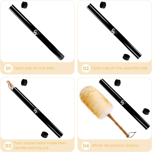 Lambs Wool Duster with Solid Bamboo Handle,Leather Hang Strap,18.9 inch Long,Natural Feather Duster for Cleaning Ceiling Fans,Window Blinds,Computer Screens,Bookshelves etc