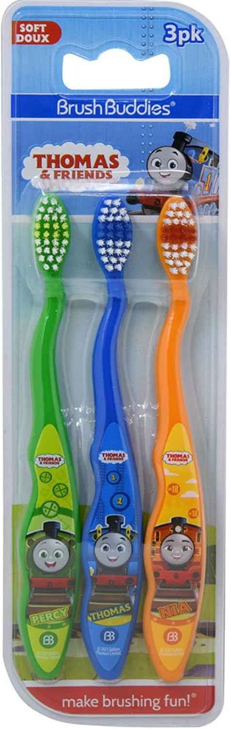 Brush Buddies Thomas & Friends Toothbrush for Kids, Soft Bristle Toddler Toothbrushes, 3PK