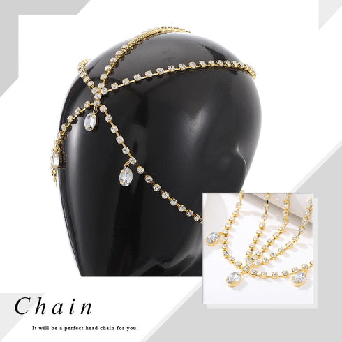 Yalice Gold Layered Rhinestone Head Chain Jewelry, Sparkly Bridal Headpieces for Women and Girls