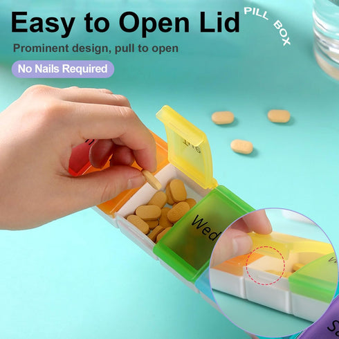 Wopanxye 7 7-Compartment 7-Color Weekly Pill Organizer, Days Portable Travel Pill Box, Medicine Planner Dispenser, Easy